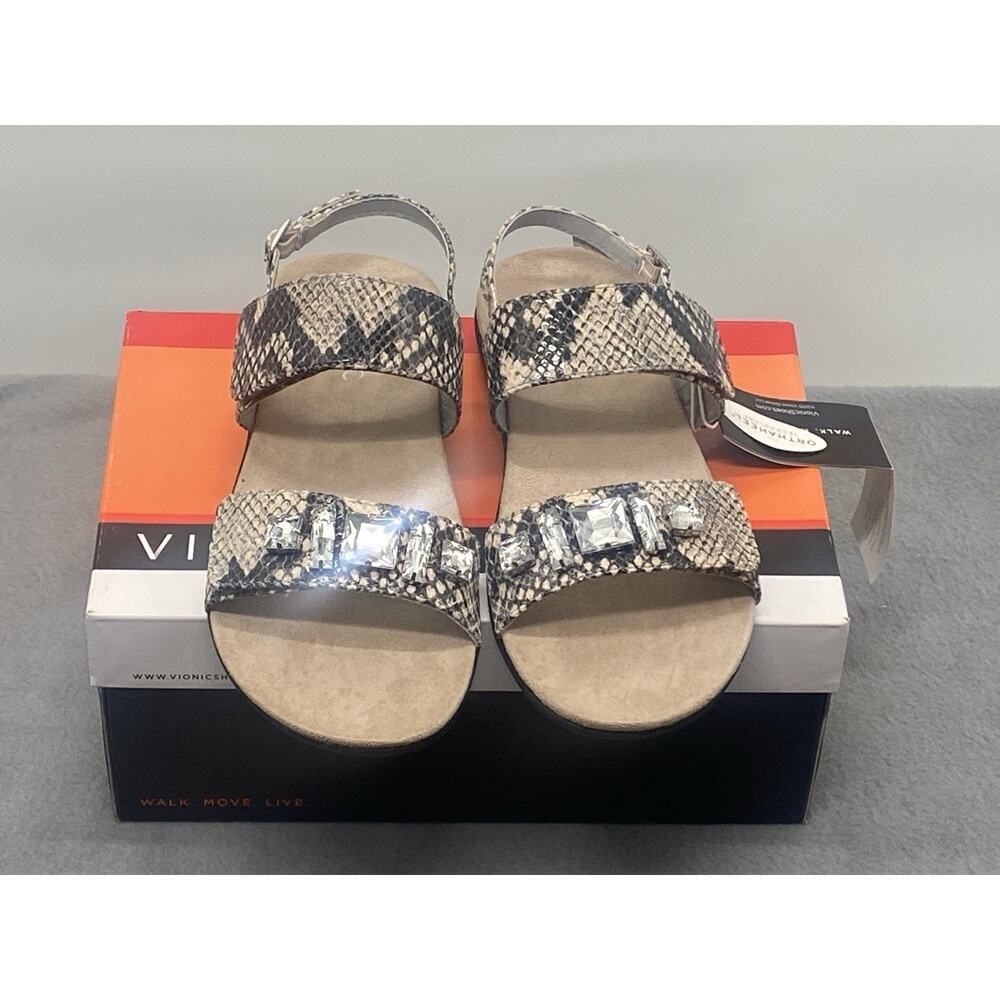 Vionic Womens Dupre Beige Slingback Sandals Shoes 7 Medium Snake Print‎